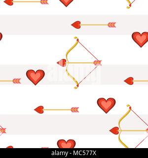 Valentine hearts bow and arrow, seamless tile vector texture pattern Stock Vector
