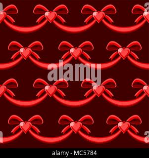 Valentine ribbon hearts abstract, seamless tile vector texture pattern Stock Vector