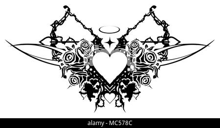 Heart Valentine stencil black, vector illustration, horizontal, isolated Stock Vector