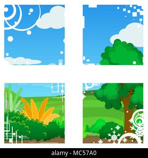 Landscape cartoon nature window abstract, vector illustration, isolated Stock Vector