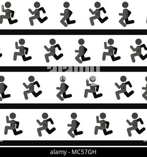 Running men symbol lines, seamless texture pattern, vector illustration, square, over white Stock Vector