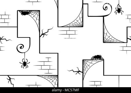 Spider webs old wall abstract, seamless vector texture pattern, horizontal, black and white Stock Vector
