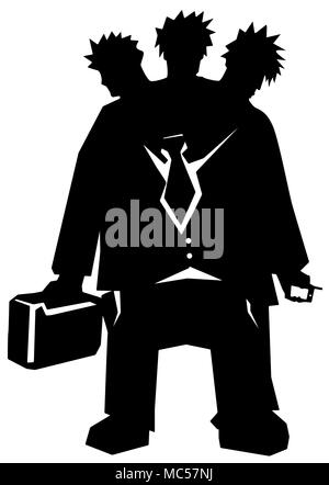 Three head businessman figure stylized stencil black, vector illustration, vertical, isolated Stock Vector