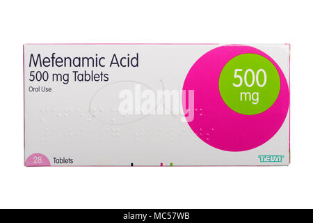 A box of Tranexamic Acid 500mg tablets on a white background Stock ...