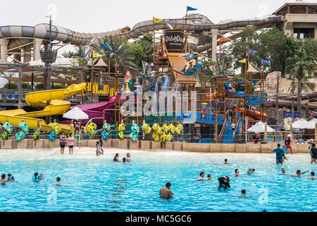 The beach at the Wild Wadi waterpark in Dubai, UAE, MIddle East. Stock Photo