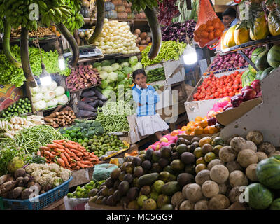 Horizontal view of the fruit and vegetable central market in Nuwara Eliya, Sri Lanka. Stock Photo