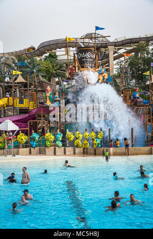 The beach at the Wild Wadi waterpark in Dubai, UAE, MIddle East. Stock Photo