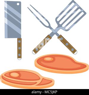 Colorful cartoon steak cooking set Stock Vector