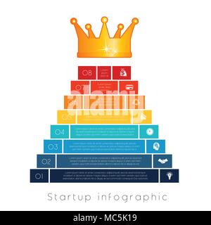 Pyramid of 8 steps to success. Infographic business startup. Stock Vector