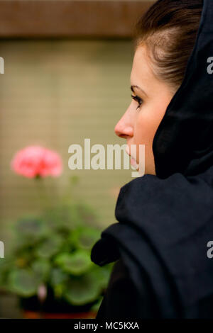 closeup portrait of inconsolable widow Stock Photo