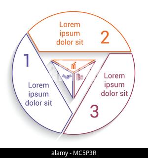 Template for info-grapchics 3 cyclic processes, step by step, colorful  lines, pie chart with shadow  for workflow, cycle processes, diagrams, busines Stock Vector