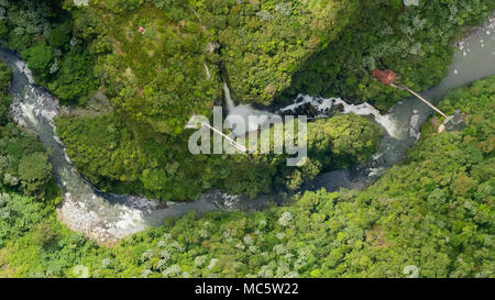 Aerial Map Of Pailon Del Diablo Waterfall Complex Popular Touristic Destination In Banos De Agua Santa Ecuador