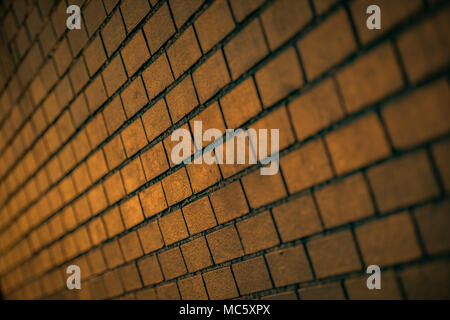 Brick Wall Close-up Detail with Orange Sunset Colour Stock Photo