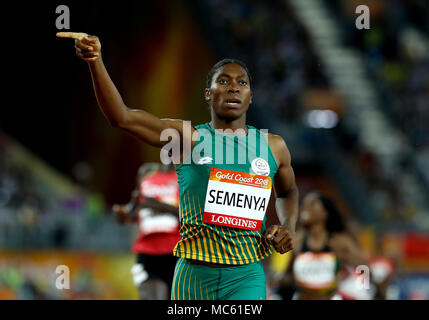 South Africa's Caster Semenya celebrates winning the Women's 800m Final at the Carrara Stadium during day nine of the 2018 Commonwealth Games in the Gold Coast, Australia. Stock Photo