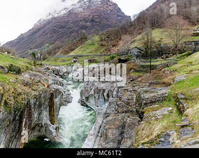 fantastic view of a mountain river carving ist way through a wild rocky gorge Stock Photo