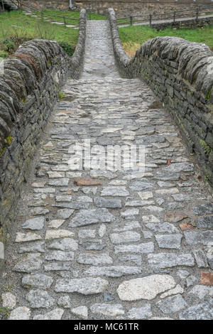 close up view of historic stone bridge from Roman times in a secluded mountain valley Stock Photo