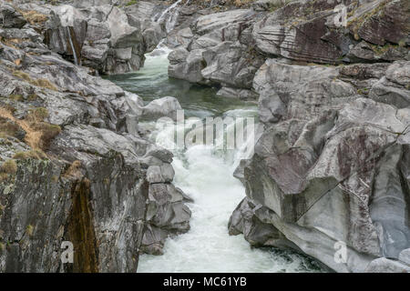 fantastic view of a mountain river carving ist way through a wild rocky gorge Stock Photo