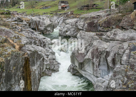 fantastic view of a mountain river carving ist way through a wild rocky gorge Stock Photo