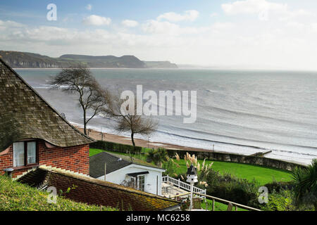 View from Lyme Regis in Dorset looking towards Golden Cap. Stock Photo