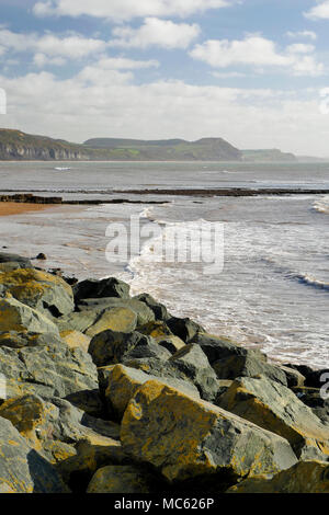 View from Lyme Regis in Dorset looking towards Golden Cap. Stock Photo