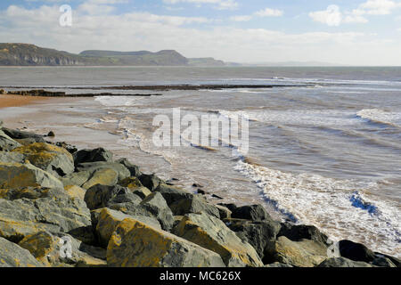 View from Lyme Regis in Dorset looking towards Golden Cap. Stock Photo