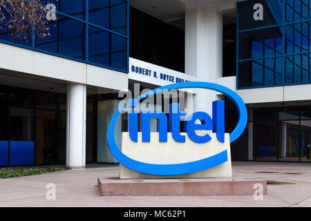 SANTA CLARA, CA/USA - MARCH 1, 2014:  Intel Sign at Corporate Headquarters. Stock Photo