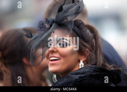 Female racegoers during Ladies Day of the 2018 Randox Health Grand National Festival at Aintree Racecourse, Liverpool. Stock Photo