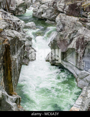 fantastic view of a mountain river carving ist way through a wild rocky gorge Stock Photo