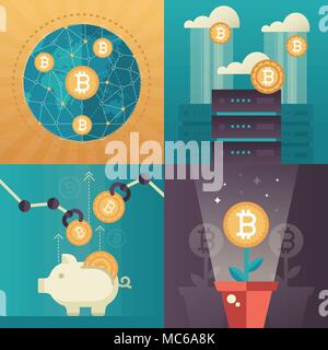 Cryptocurrency - set of colorful flat design style infographics elements Stock Vector