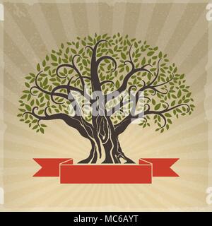 big old tree in the background rays Stock Vector