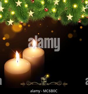 Christmas background with burning candles on a black background Stock Vector