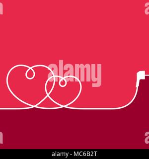 electric wire in the form of hearts on a red background Stock Vector