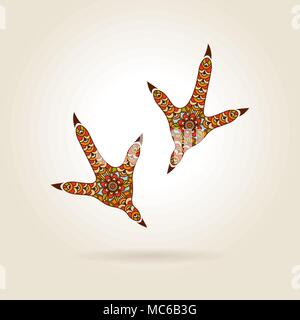 footprint stylized rooster in color on a light background Stock Vector