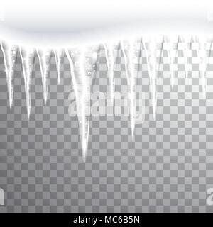 glittering icicles on a transparent background Stock Vector