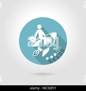 Icon man flying on a rocket symbolizes the rapid growth in career Stock Vector