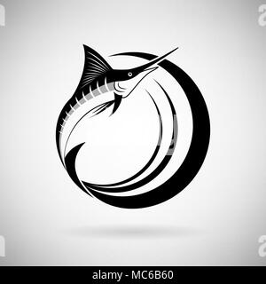 icon marlin fish with sea waves on a light background Stock Vector