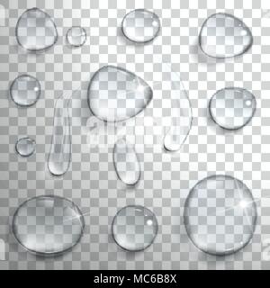set of water drops on a transparent background Stock Vector