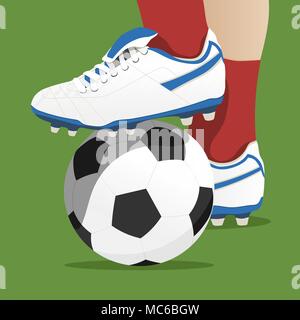 Footballer stepping on the ball in a soccer match. Vector illustration Stock Vector