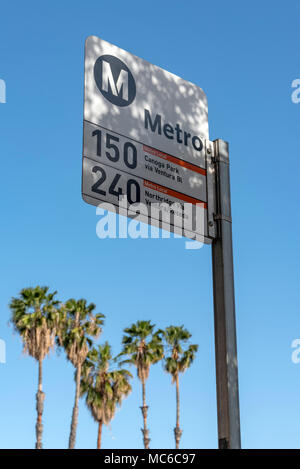 Metro Local bus stop sign, Sherman Oaks, Los Angeles Stock Photo