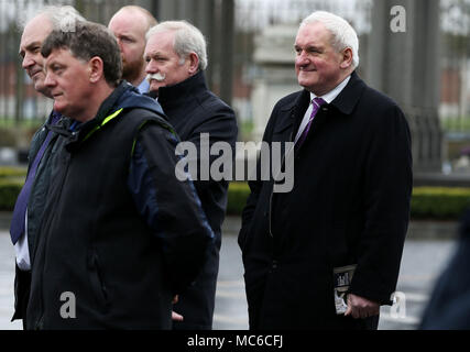 Former Taoiseach Bertie Ahern (right) attends the reopening of the O'Connell tower in Glasnevin Cemetery in Glasnevin, Dublin, having been closed to the public for 47 years. Stock Photo