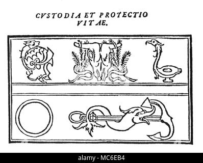 SYMBOLS - EMBLEMS Renaissance version of supposed Egyptian hieroglyphics, at a time when the Egyptian language could not be read by scholars, used to convey secret meanings. From Francesco Colonna, Hypnerotomachia Poliphili, 1499. Stock Photo