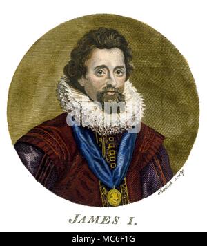 Occultists - King James I of England (James IV of Scotland) (1566-1625) was the author of 'Daemonologie', a violent text against witchcraft Stock Photo