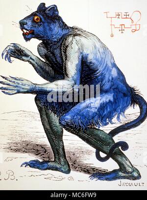 The demon 'Flauros', with cat's head. Hand-coloured engraving, from Collin de Plancy's 'Dictionnaire Infernale', 1864. For details, see 'Dictionary of Demons', by Fred Gettings Stock Photo