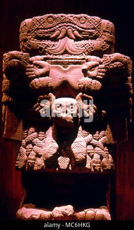 Mexican Mythology. Aztec statue of the serpent Earth Goddess, Coaticue in the National Anthropological Museum. Mexico City. The image formerly stood on the omphalos slab which marked the centre of the earth. Stock Photo