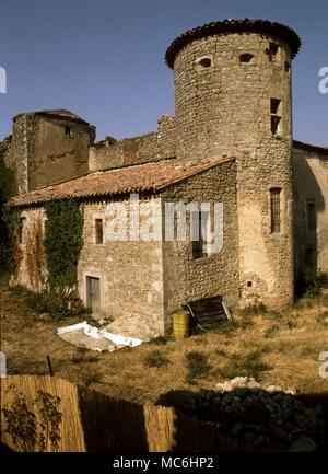 Rennes-le-Chateau, France. The now derelict Chateau in the hilltop village. Stock Photo