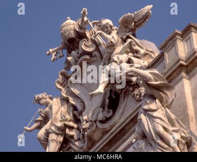 Detail of the statues of the Seasons on the Trevi fountain in Rome. Stock Photo