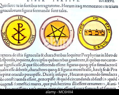 Symbols - Chi Rho. The Chi Rho symbol representing the name of Christ.. Roundel one, in the three sigils reproduced by Agrippa iin the 1532 edition of his 'De Philosophia Occulta''' Stock Photo