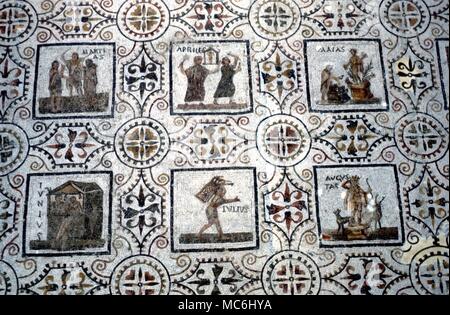 Seasons Mosaic of the Months from the Roman period (circa 3rd Century AD) now in Sousse Museum Tunisia Stock Photo