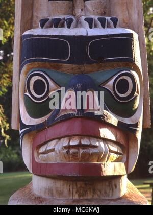 Head of a Maori Totem Pole at Rotorua, New Zealand Stock Photo