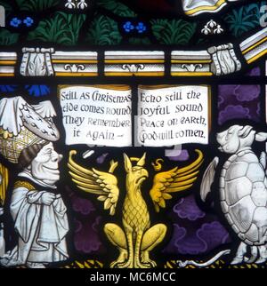FAIRY TALES - ALICE IN WONDERLAND. The Queen, the Griffin and the Mock Turtle. Detail from the Lewis Carroll memorial window, Daresbury